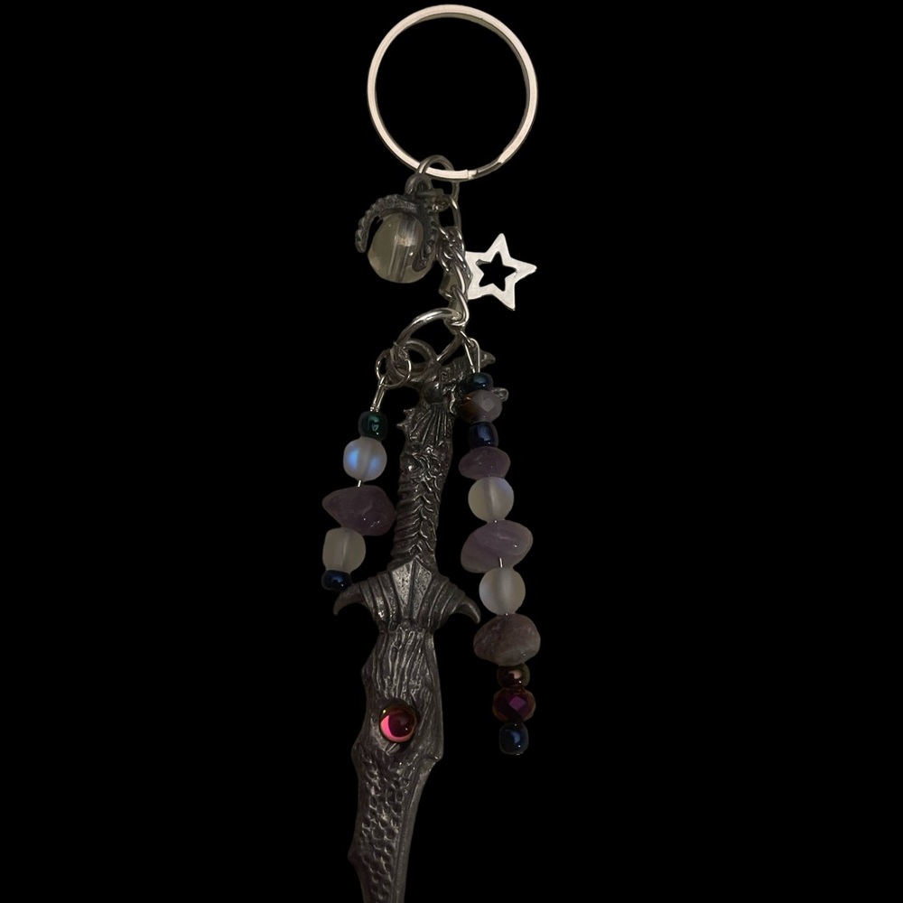 Silver Sword Keychain with Beaded Charms